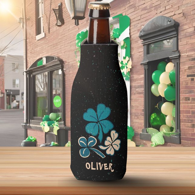 Irish Green Shamrock Clover Personalized  Bottle Cooler (Creator Uploaded)