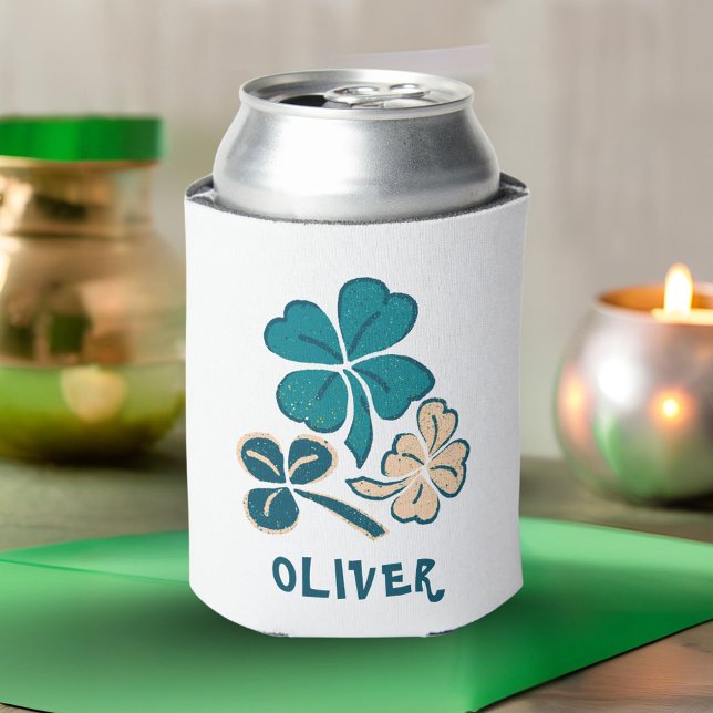 Irish Green Shamrock Clover Personalized Can Cooler (Creator Uploaded)