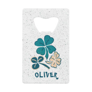Irish Green Shamrock Clover Personalized Credit Card Bottle Opener