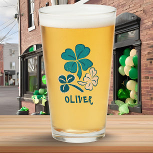 Irish Green Shamrock Clover Personalized Glass