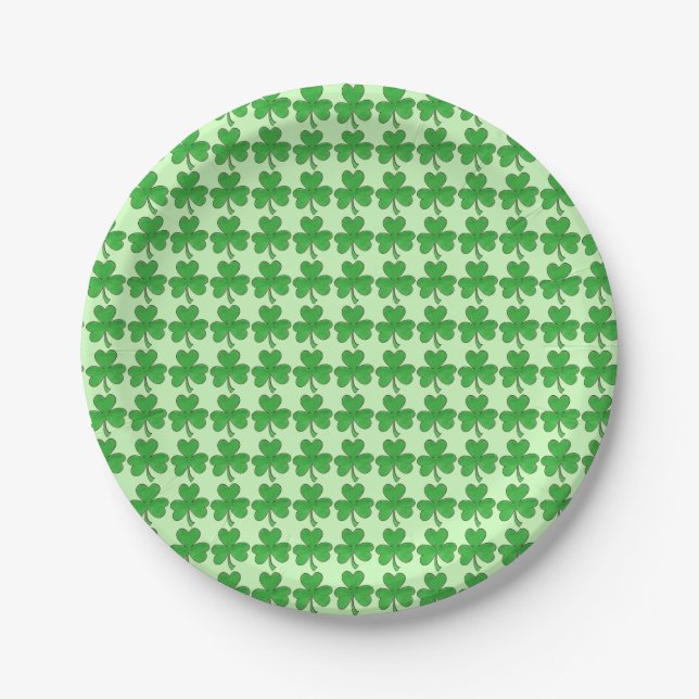 Irish Green Shamrock Clover St. Patrick's Day Paper Plates (Front)