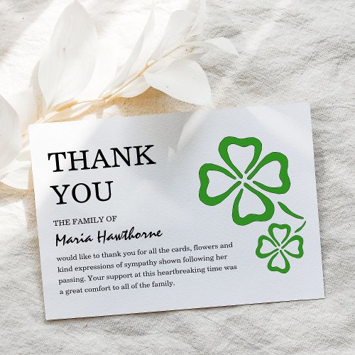 Irish Green Shamrock Clover Sympathy Thank You Card