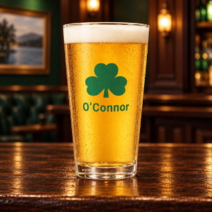 Irish Green Shamrock Custom Family Name Glass