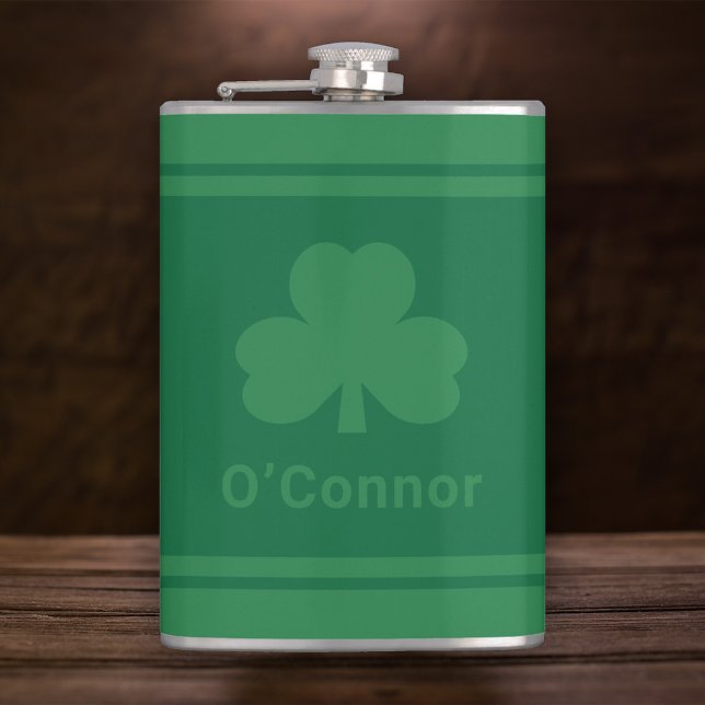 Irish Green Shamrock Custom Last Name Flask (Creator Uploaded)