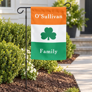 Irish Green Shamrock Family Name Garden Flag