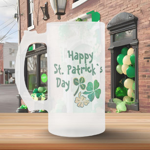 Irish Green Shamrock Happy St. Patrick`s Day  Frosted Glass Beer Mug