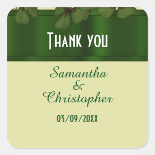 Irish green shamrock thank you square sticker