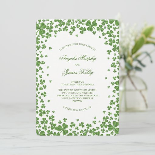 Irish Green Shamrock Wedding Invitation Zazzle