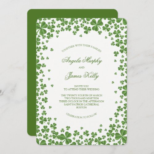 Irish Green Shamrock Wedding Invitation