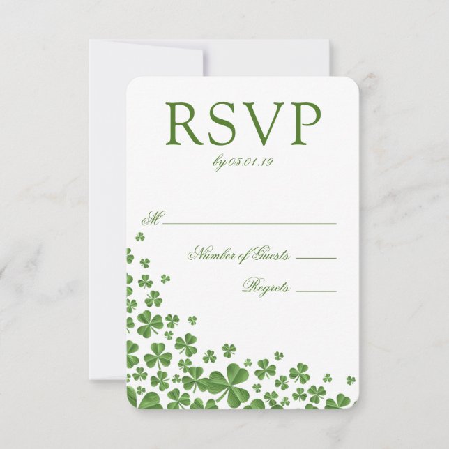 Irish Green Shamrock Wedding RSVP Card (Front)