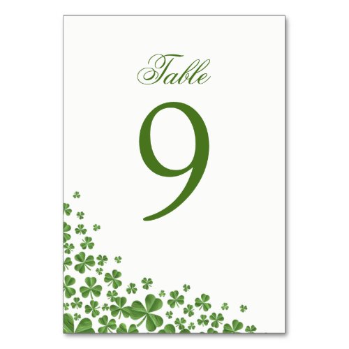 Irish Green Shamrock Wedding Table Number