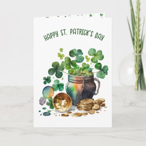 Irish Green Shamrocks and Coin Card