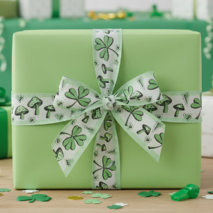 Irish Green Shamrocks Hearts and Mushrooms 3" Gros Grosgrain Ribbon
