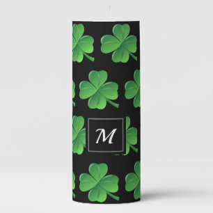 Irish Green Shamrocks St Patricks Day Monogram Pillar Candle