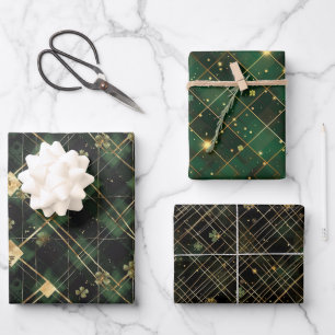 Irish Green St. Patrick Tartan Plaid set 2 Wrapping Paper Sheets