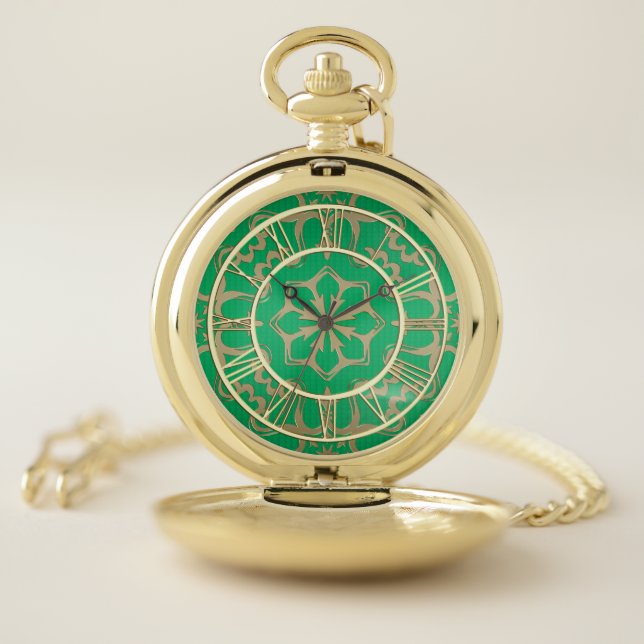 Irish Green Tribal Damask Mandala Pocket Watch (Inside)