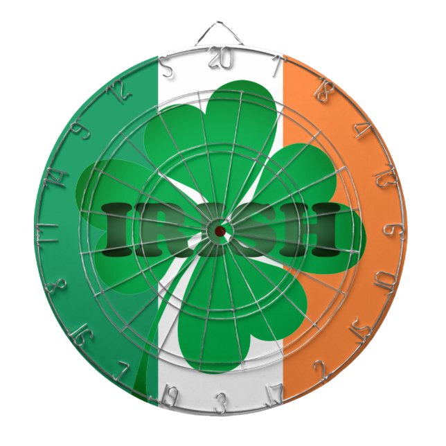 Irish green typography lucky four leaf clover flag dart board (Front)