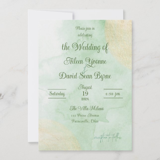 Irish Green Watercolor Wedding Invitation (Front)