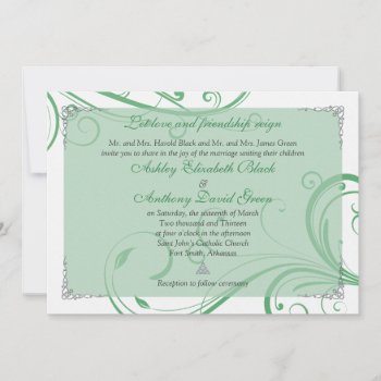 Irish Green White Celtic Wedding Invitation by wasootch at Zazzle