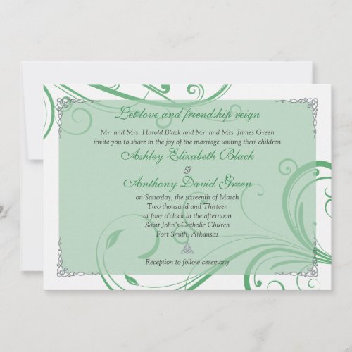 Irish Green White Celtic Wedding Invitation