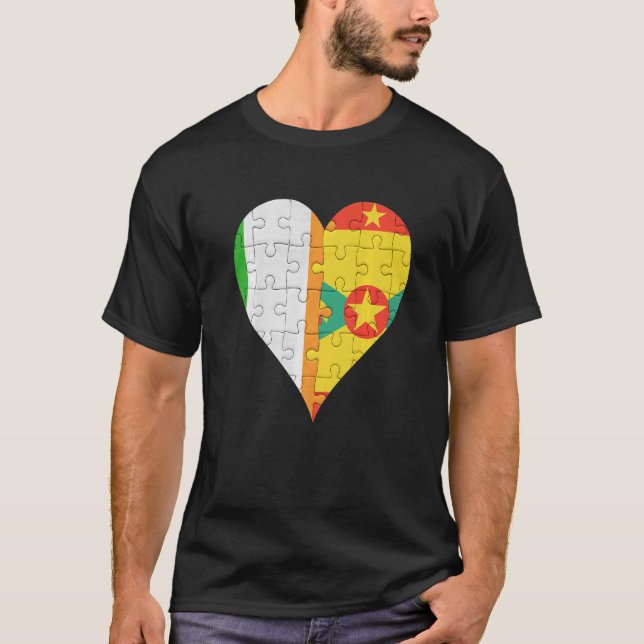 Irish Grenadan Flag Heart T-Shirt (Front)