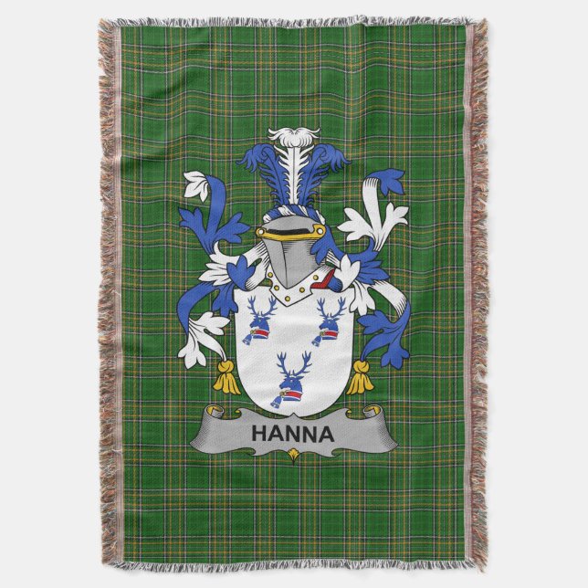  Irish Hanna or O_Hanna Coat of Arms Family Crest  Throw Blanket (Front Vertical)