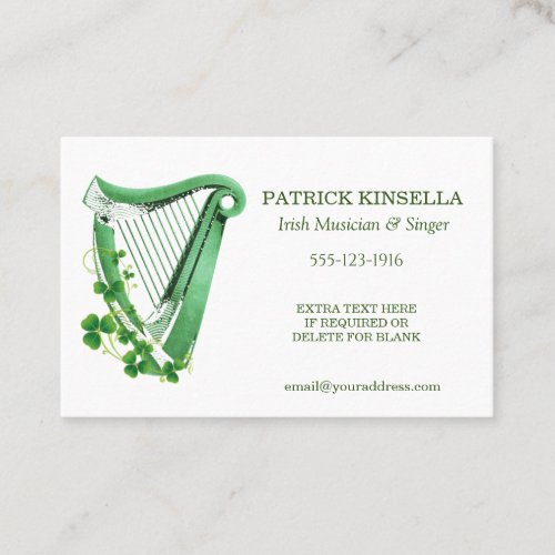 Irish Harp and Shamrocks Business Card