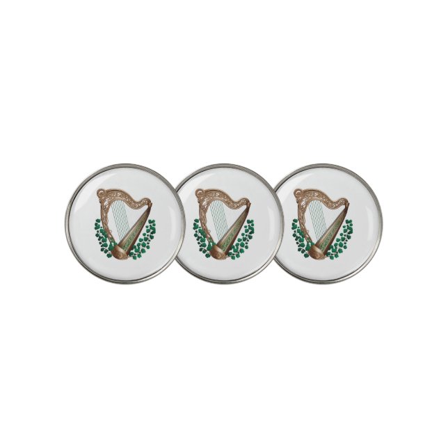 Irish Harp And Shamrocks Golf Ball Marker (3 Up)