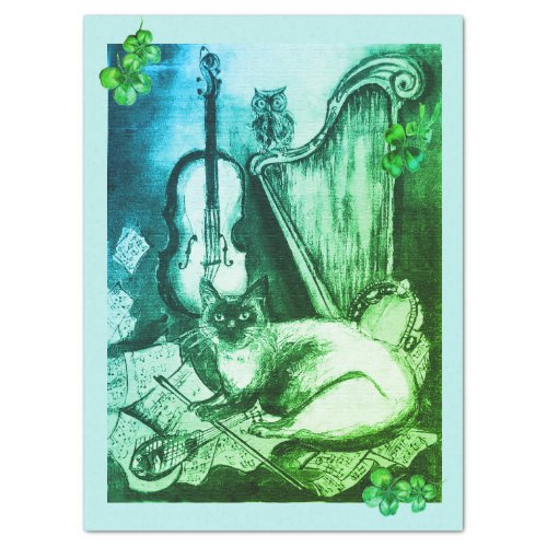 Irish Harp and StPatricks Day Cat Making Music Tissue Paper