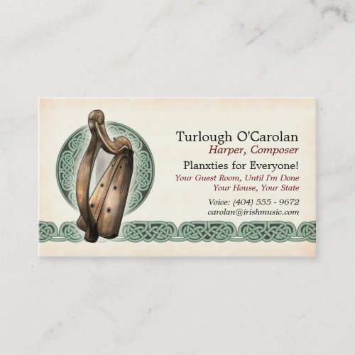 Irish Harp Business Cards, Style 1, Horizontal