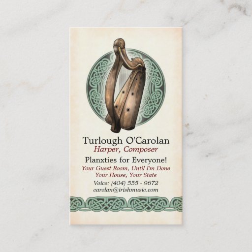 Customizable Irish Harp Business Cards, Style 1, Vertical