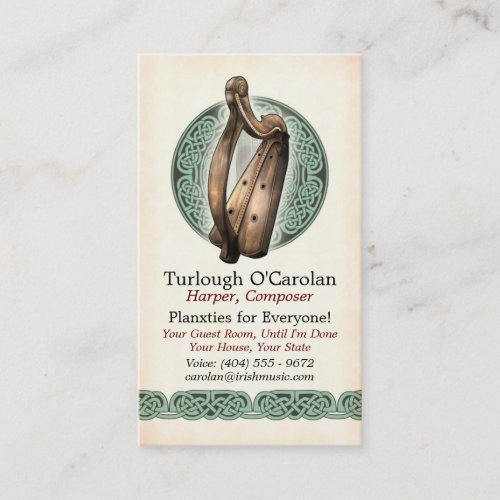 Irish Harp Business Cards, Style 1, Vertical