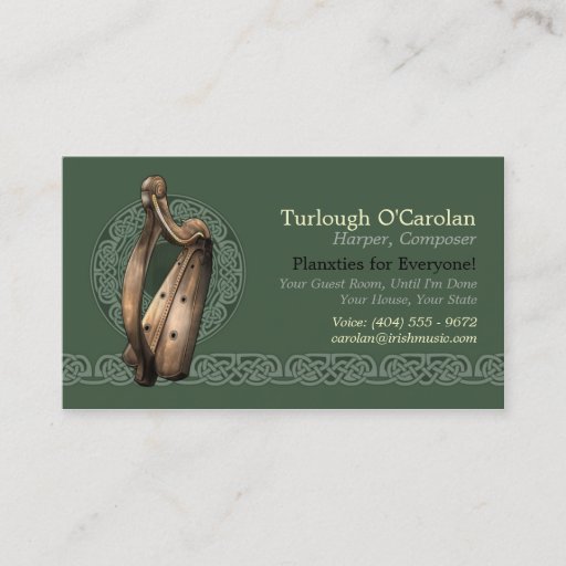 Customizable Irish Harp Business Cards, Style 2, Horizontal