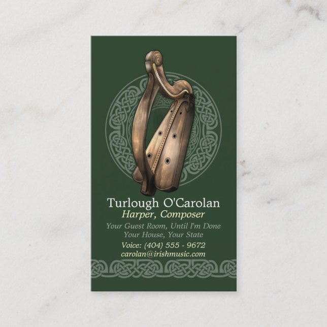 Irish Harp Business Cards, Style 2, Vertical Business Card (Front)