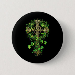 Irish Harp Celtic Cross Knot Clover St Shamrock Button