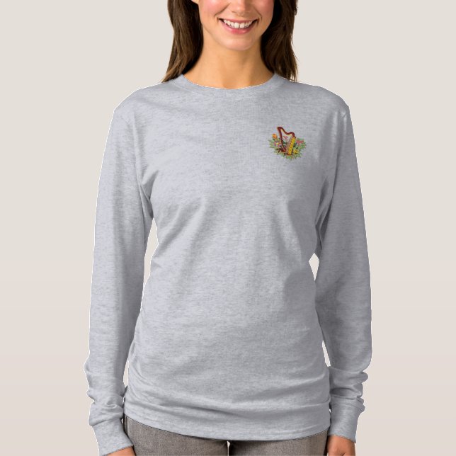Irish Harp Embroidered Long Sleeve T-Shirt (Front)