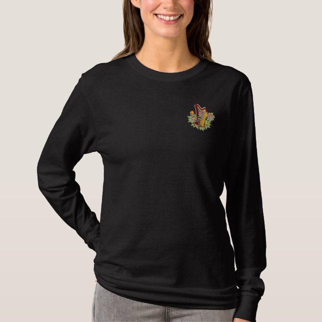 Irish Harp Embroidered Long Sleeve T-Shirt (Front)