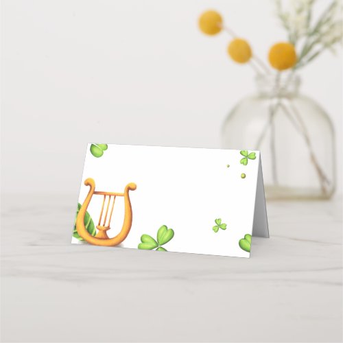 Irish Harp Green Clovers  Place Card