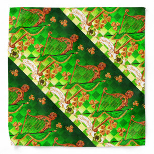 IRISH HARP, GREEN GOLD SHAMROCKS St Patrick's Day Bandana