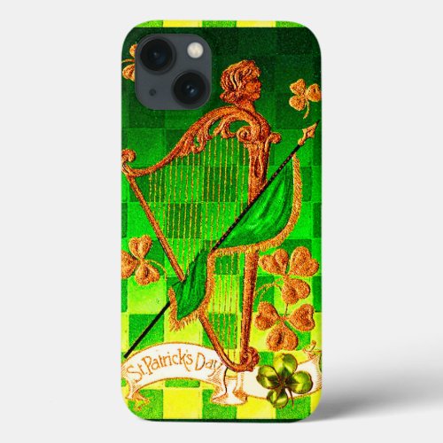 IRISH HARP GREEN GOLD SHAMROCKS St Patricks Day iPhone 13 Case