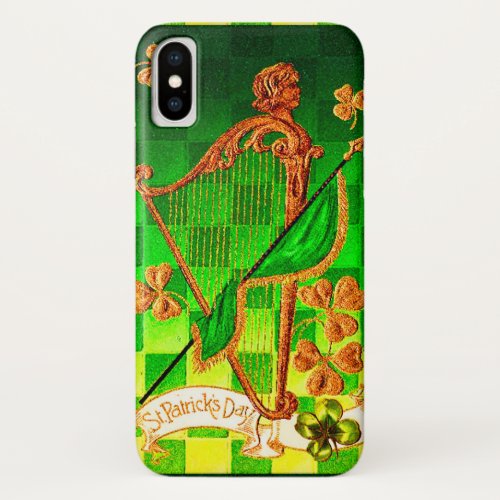 IRISH HARP GREEN GOLD SHAMROCKS St Patricks Day iPhone X Case