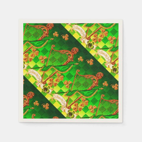 IRISH HARP GREEN GOLD SHAMROCKS St Patricks Day Napkins