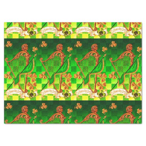 IRISH HARP GREEN GOLD SHAMROCKS St Patricks Day Tissue Paper