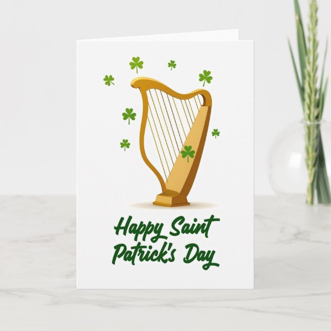 Irish Harp Saint Patricks Day Card (Front)