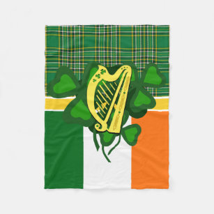 Irish harp shamrock/Ireland national plaid/flag  Fleece Blanket