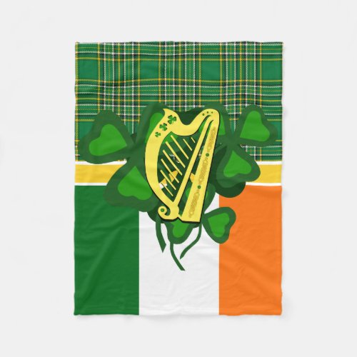 Irish harp shamrockIreland national plaidflag  Fleece Blanket