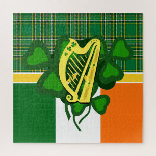 Irish harp shamrock/Ireland national plaid/flag  Jigsaw Puzzle