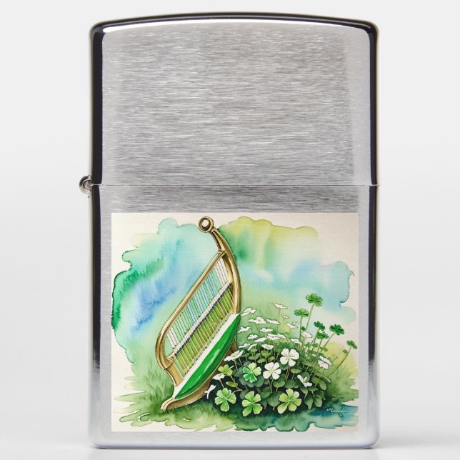  Irish Harp & Shamrock Zippo Lighter - Celtic (Front)