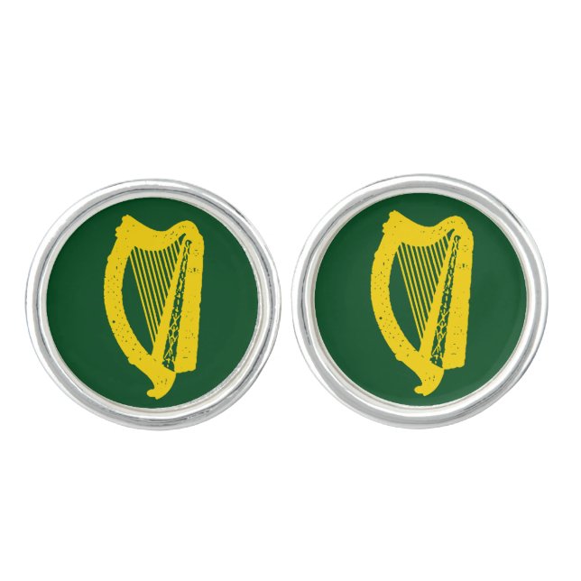 Irish Harp Silver Plated Cufflinks (Front)