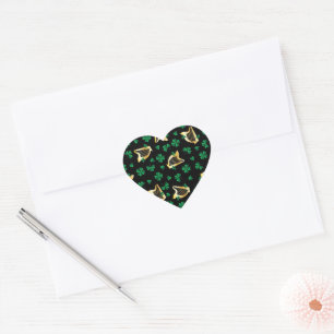 Irish Harps + Shamrocks Heart Sticker